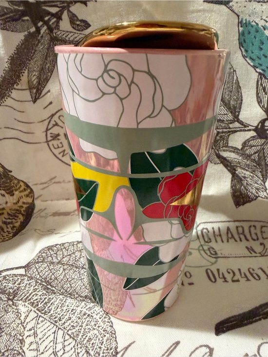 Starbucks Other - Starbucks Pink Floral Tumbler with Green and Gold Accents